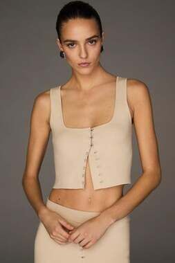 Victorias Secret Atelier x Altuzarra Tank Top Small Fine Knit Beige Square Neck